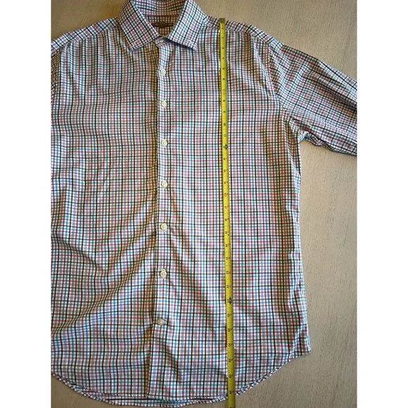 Peter Millar Pink Blue Plaid Summer Comfort Button Down‎ Shirt Size Medium - Picture 7 of 14